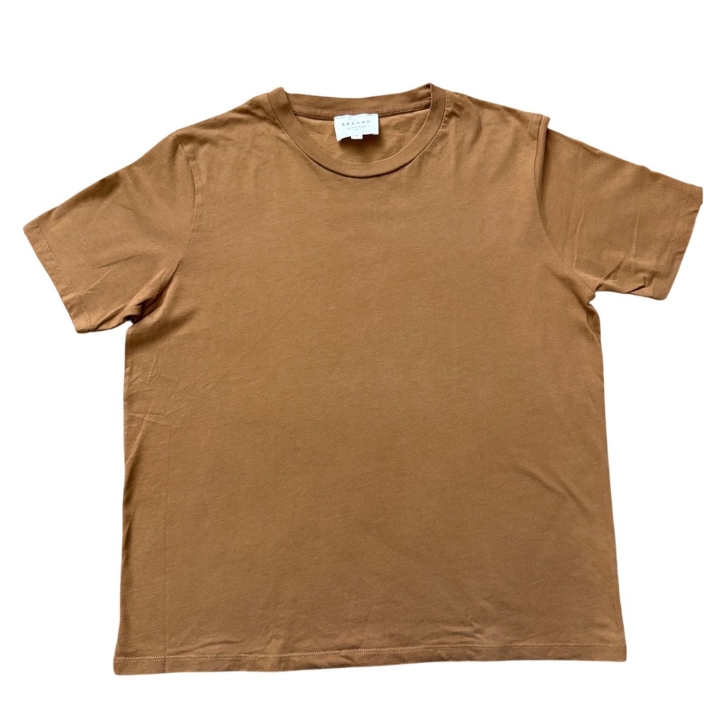 Sezane Conrad T-Shirt Womens Small Camel Brown Organic Cotton Short Sleeve Crew